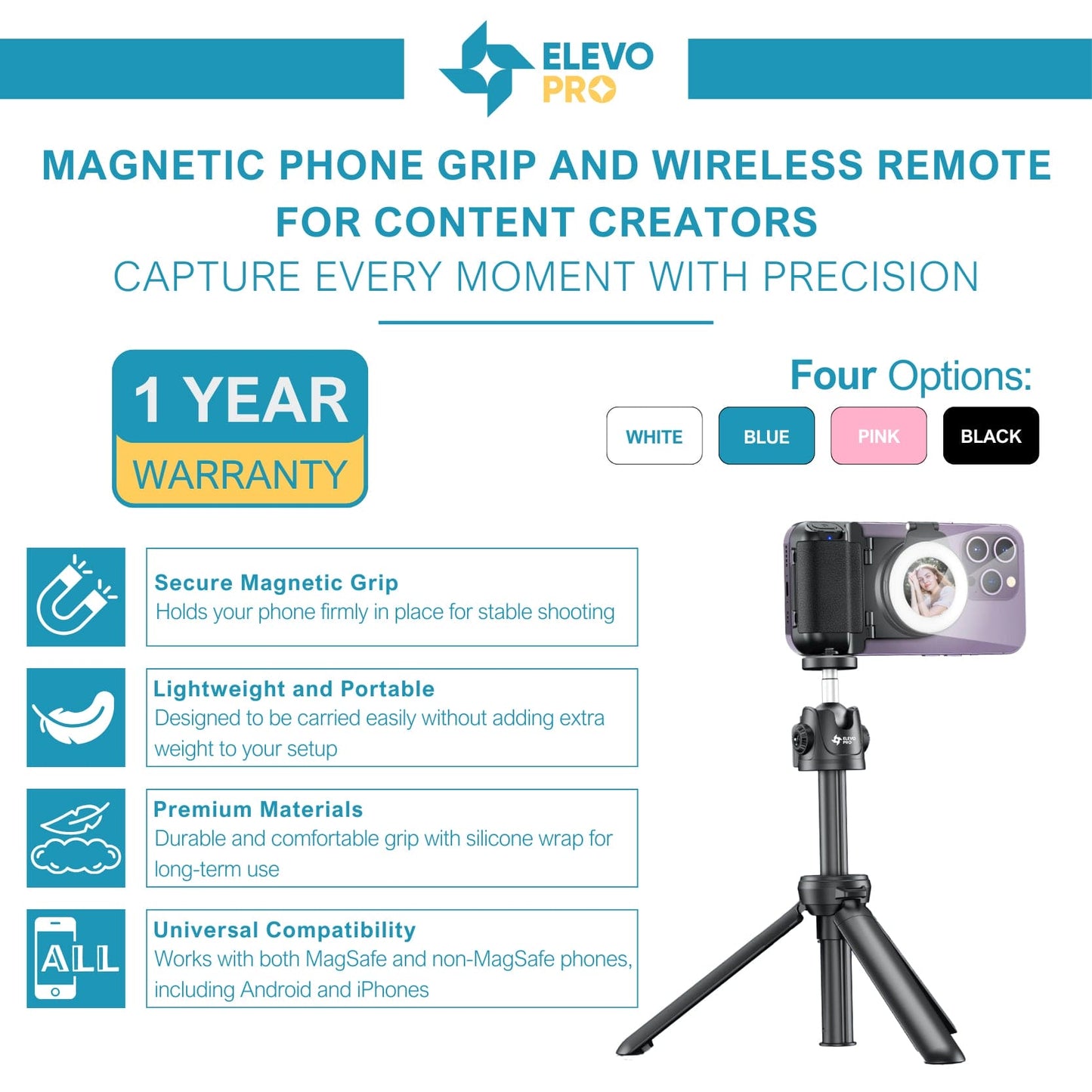 Elevopro™ MagGrip Vlogger Pro – Works on all smartphones