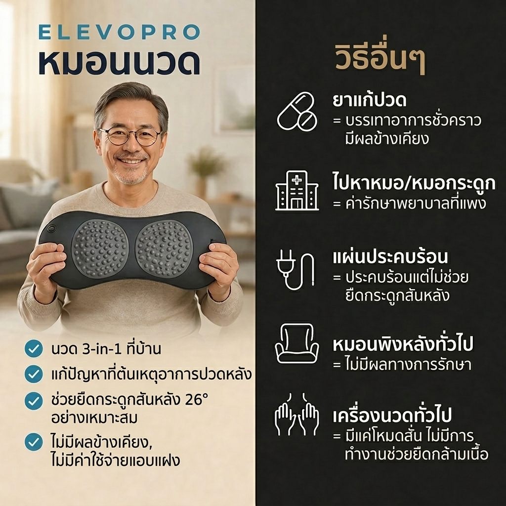 Elevopro หมอนบำบัดหลัง 3-in-1