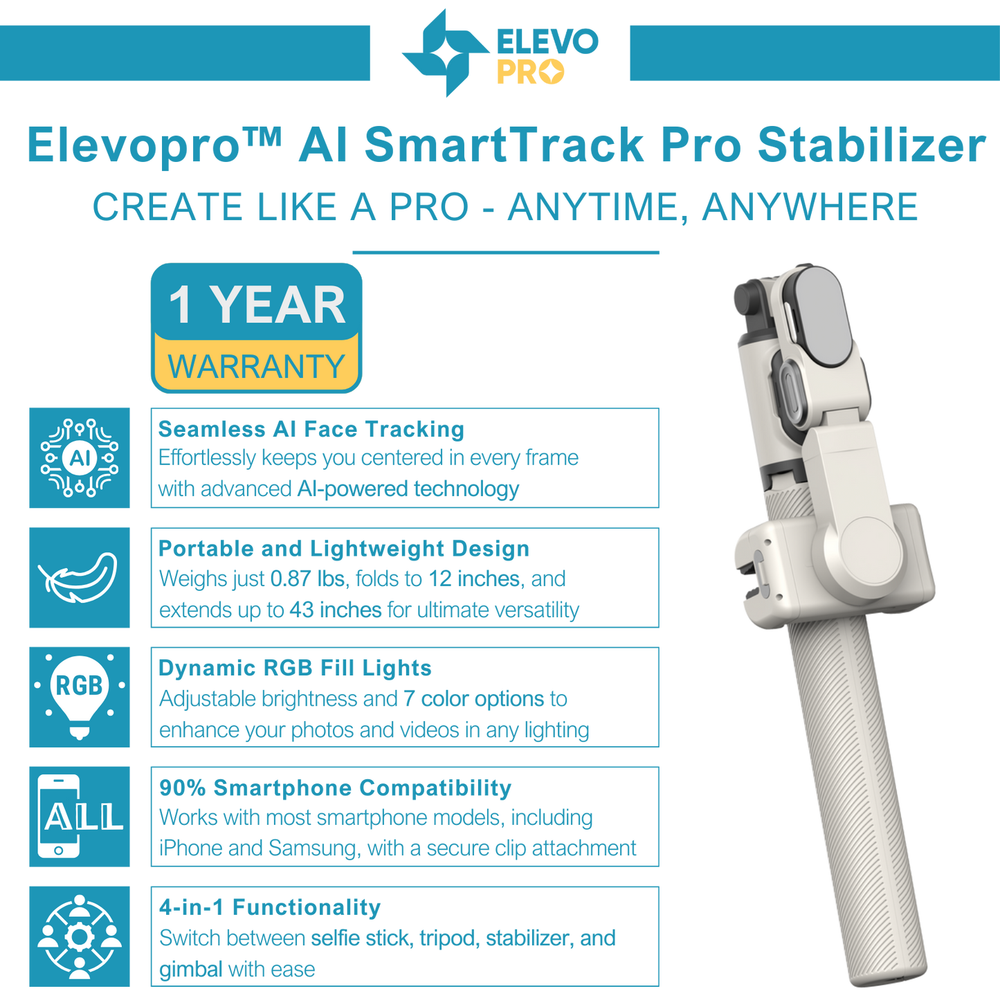 Elevopro™ AI SmartTrack Pro Stabilizer