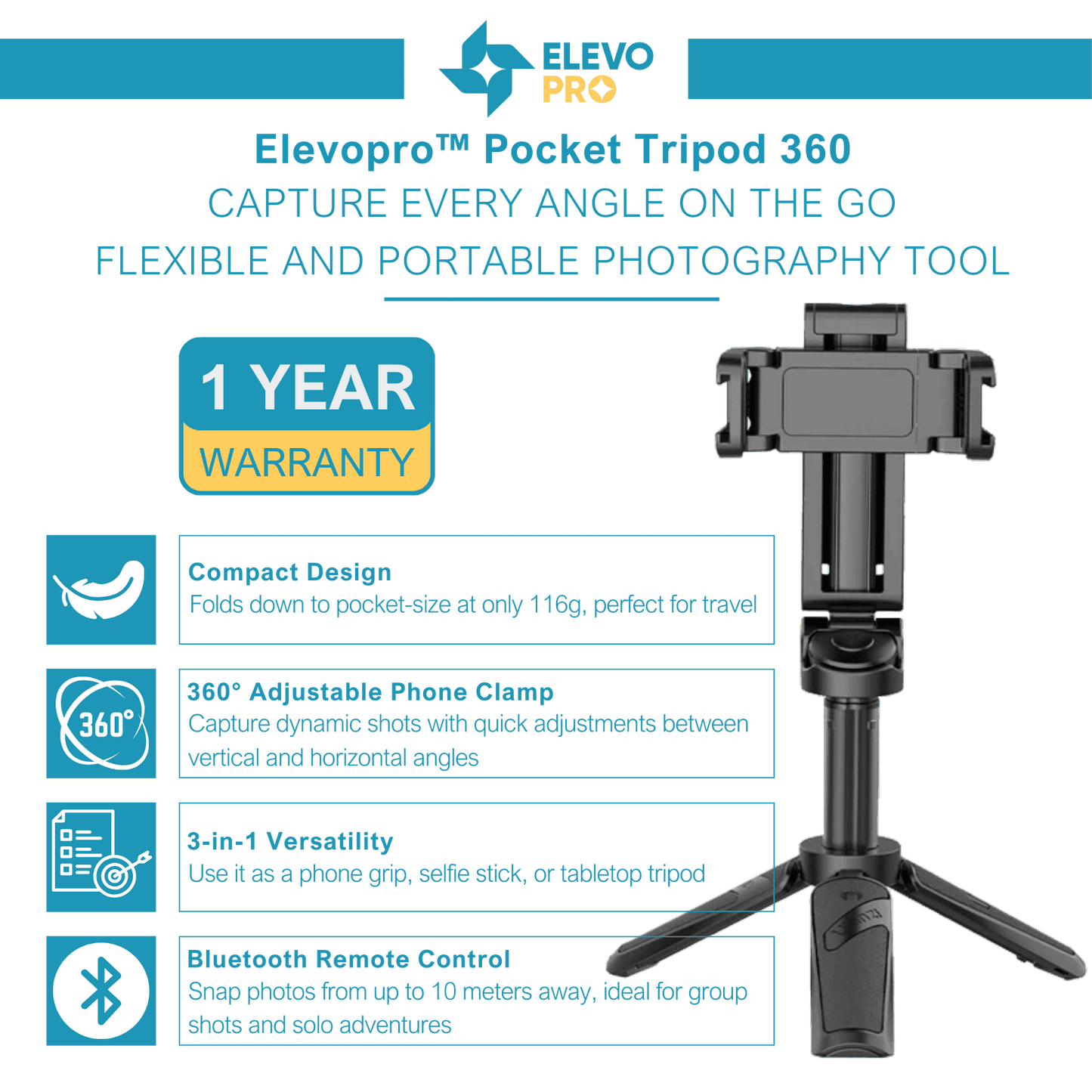 Elevopro™ Pocket Tripod 360