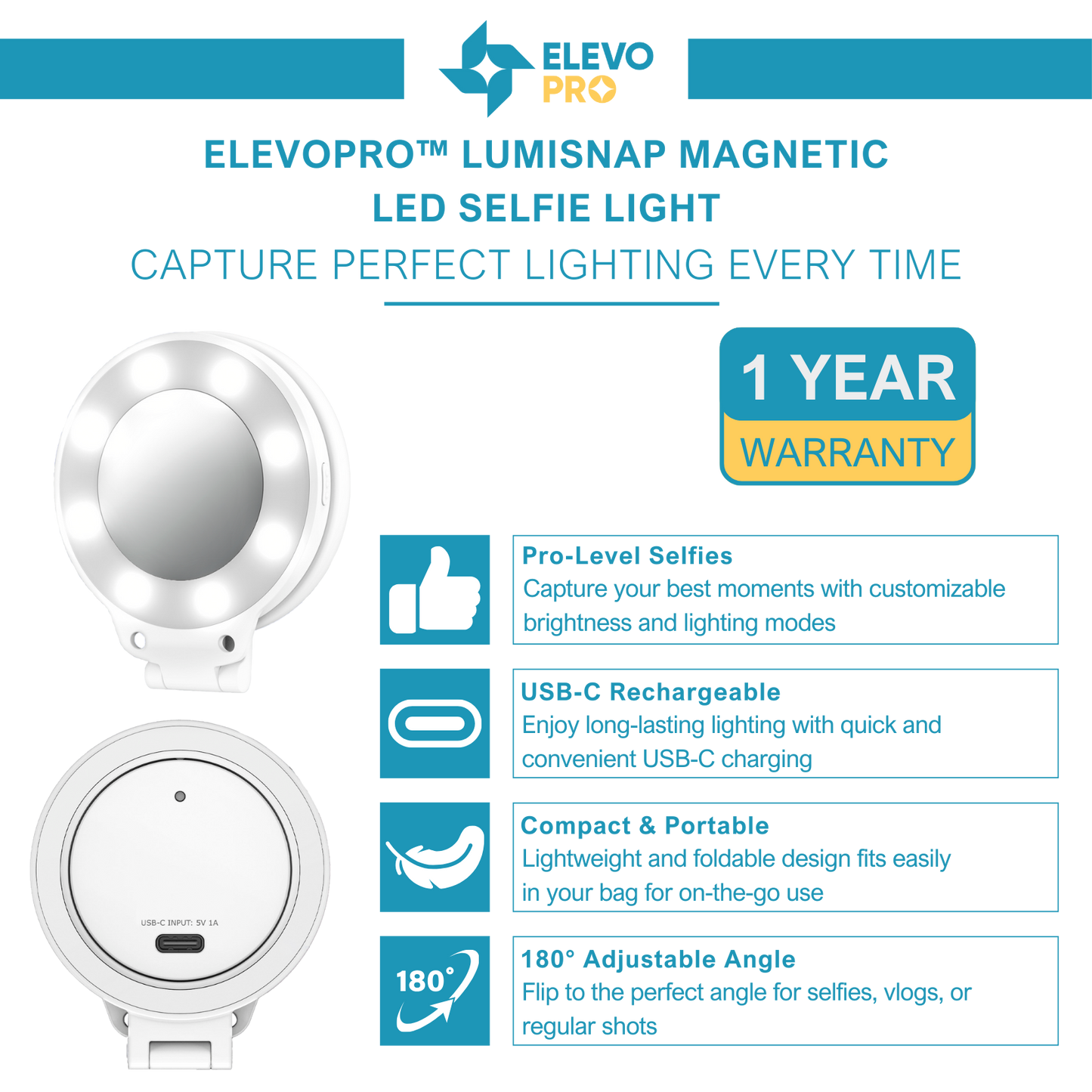 Elevopro™ LumiSnap Magnetic LED Selfie Light