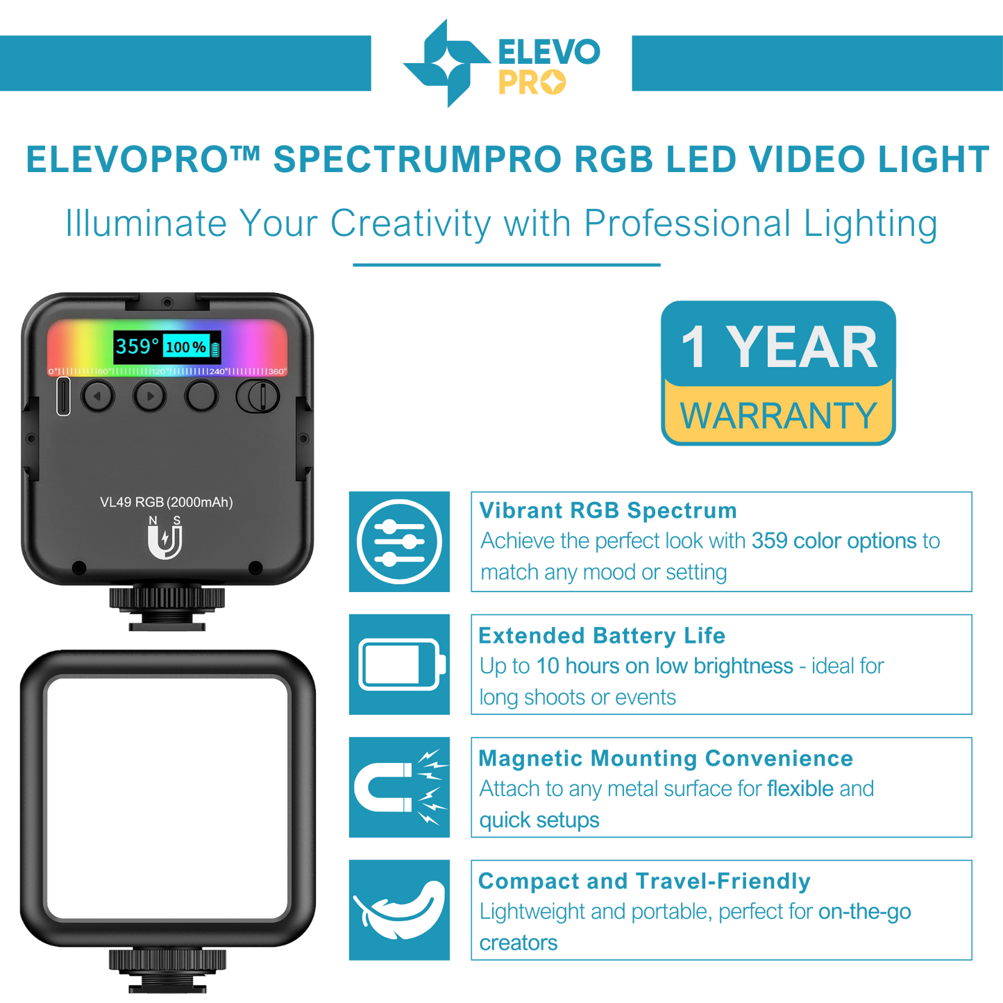 Elevopro™ SpectrumPro RGB LED Video Light